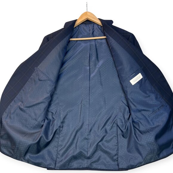 New Michael Strahan Mens Windowpane Plaid Blue Blazer SportCoat Classic Fit 44L - Picture 4 of 16